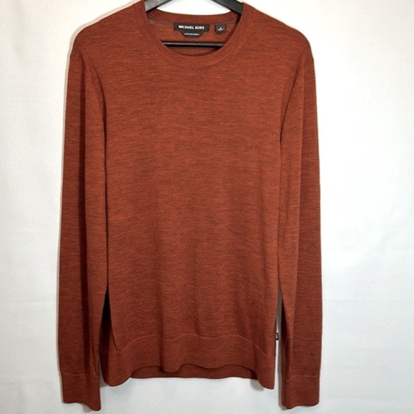 Michael Kors Mens Sweater M Melange Knit 100% Merino Wool Crew Neck Burnt Orange - Picture 10 of 11